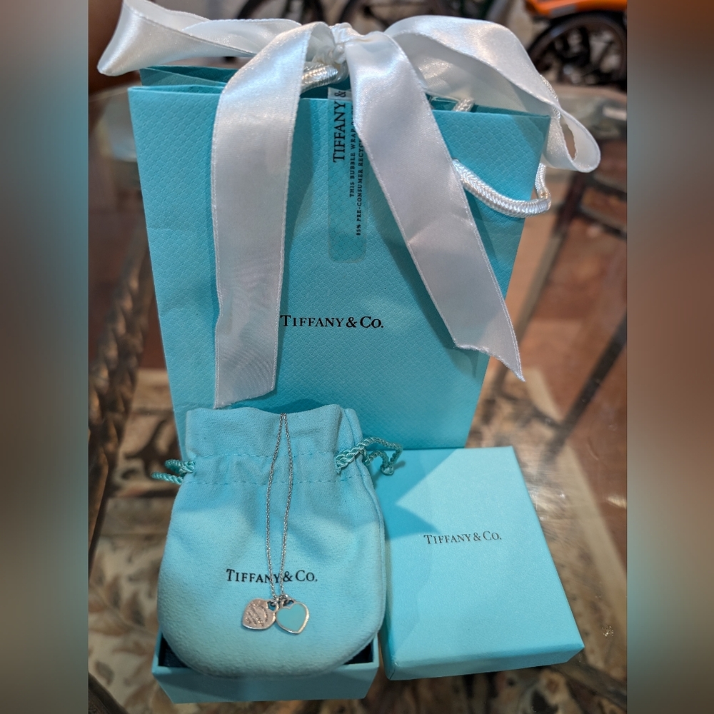 TIFFANY & Co. Return to Mini Double blue Heart Sterling Silver Pendant Necklace